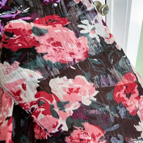 Forever 21 Babydoll Dress M Sheer Ruffles Asymmetric Dark Floral Fairy Cottageco - Picture 7 of 13